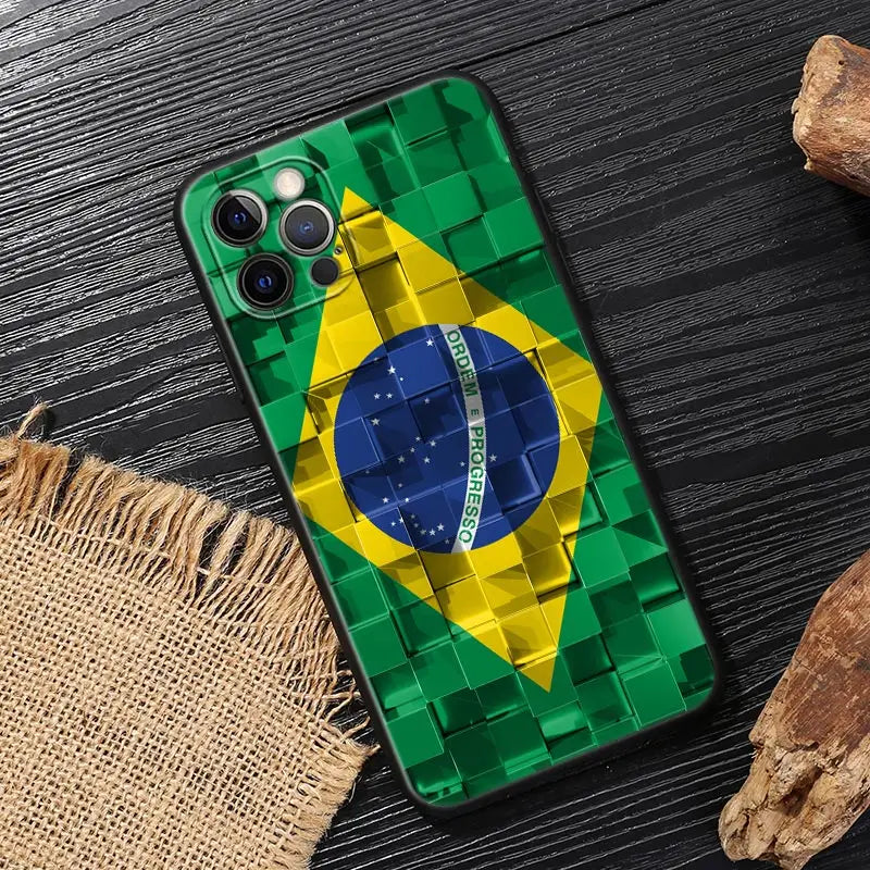 Brazil Flag Brazilian Football Funda Case For iPhone Soft Cover