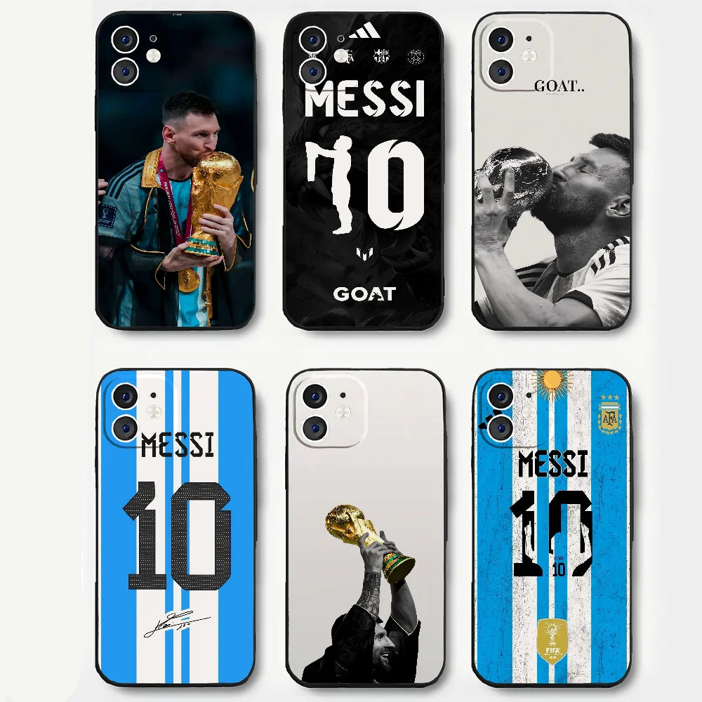 Football Player M-Messi Phone Case Silicone Soft For IPhone 16 15 14 13 12 11 Plus Pro Max Plus