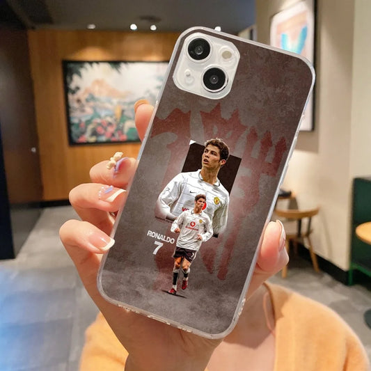 CR7 Ronaldo Red Devils White Jersey Phone Case For iPhone Transparent Cover